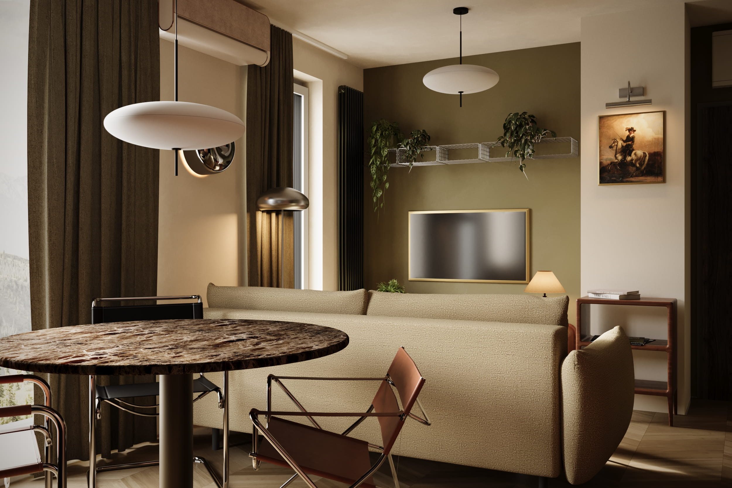 Projekt wnętrz mieszkania 43m2 ujęcie na salon 2